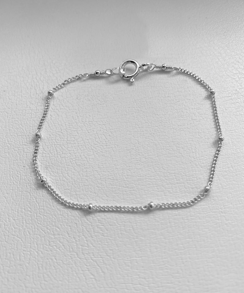 Armband tunn fotlänk kedja med små kulor Sterlingsilver